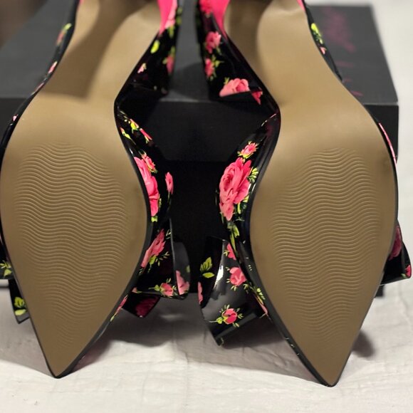 Betsey Johnson Nobble-P Floral Bow Heels Black Multi Size 8.5 – Never Worn - Picture 2 of 16